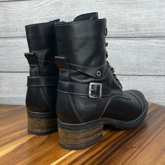 Taos Crave Classic Black Full Grain Leather Lace Up Mid Boot Side Zip Women’s 7 - Picture 5 of 13